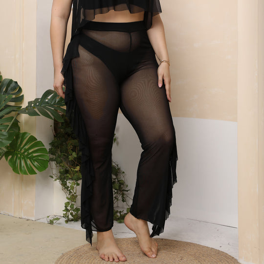 Damen elegante und luftige Strandhose mit Rüschendetails EB