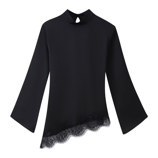 Damen elegantes Oberteil mit auffälligem Spitzenabschluss EB