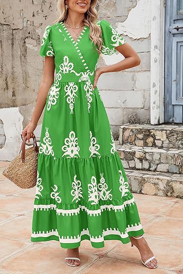 Damen Maxikleid mit V-Ausschnitt und kontrastierenden Stickdetails EB