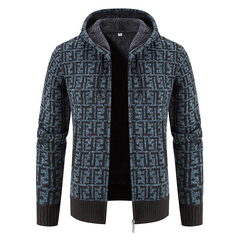 Herren Hochwertige Strickjacke mit modernem Muster und Kapuze EB