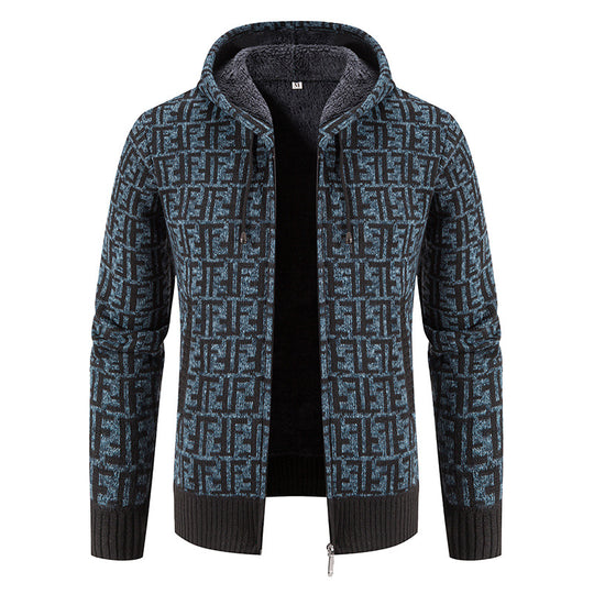 Herren Hochwertige Strickjacke mit modernem Muster und Kapuze EB