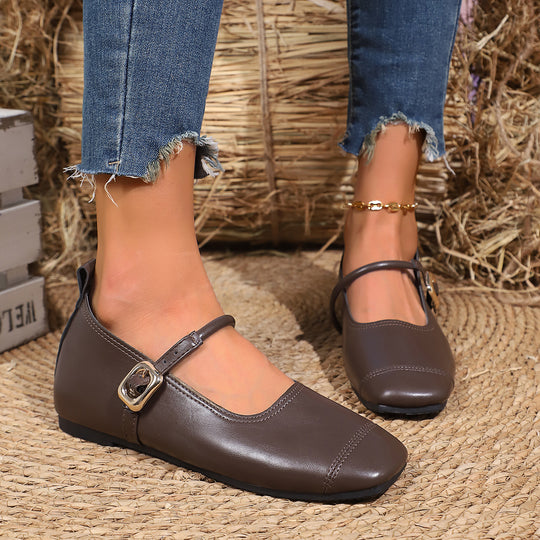 Damen klassische Ballerinas mit elegantem Schnallen-Detail EB