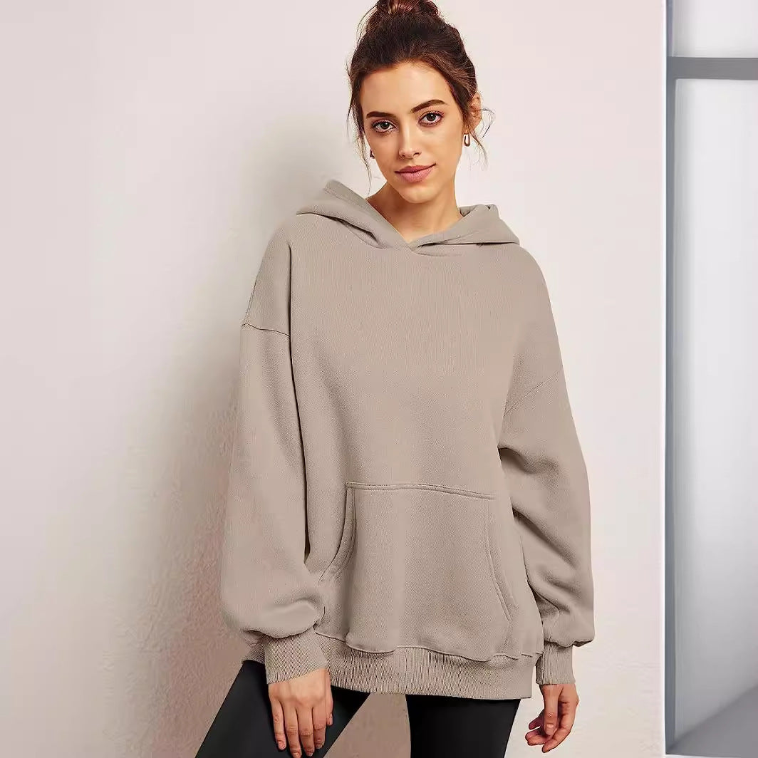 Damen lässiger Oversized Hoodie mit Kängurutasche EB