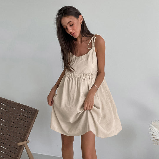 Damen luftiges Sommerkleid mit verstellbaren Trägern und elastischem Bund EB