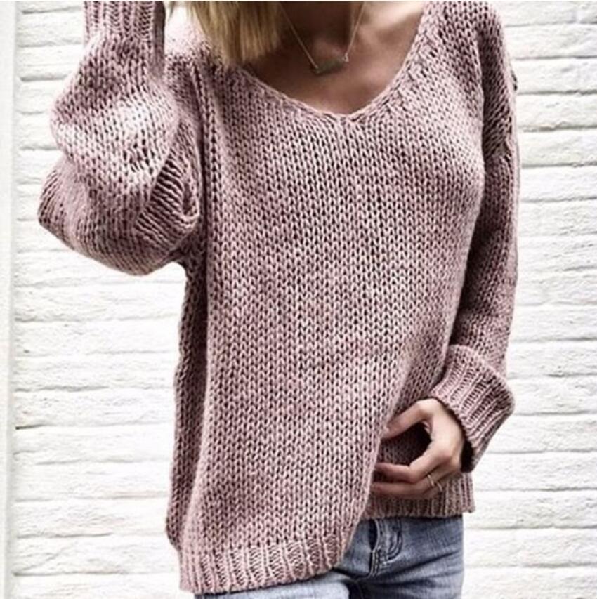 Damen Grober V-Pullover mit lässigem Schnitt und strukturiertem Gewebe EB