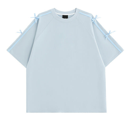 Damen Oversized T-Shirt mit dekorativen Bindebändern EB