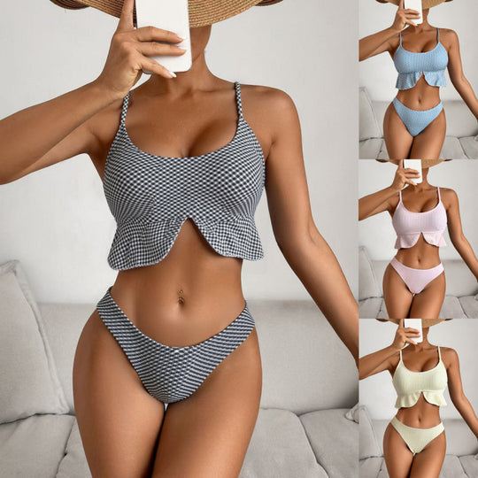 Damen Bikiniversatile mit Rüschen und Karomuster EB