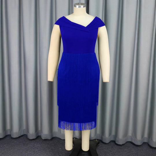 Damen Glamouröses Fransen-Kleid mit elegantem V-Ausschnitt EB