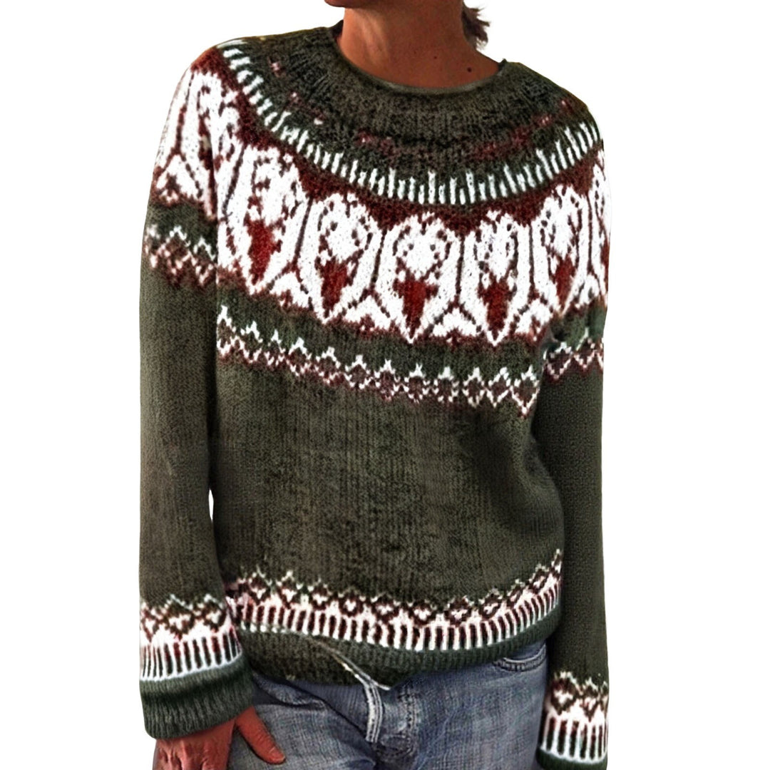Damen nan Norwegerpullover aus Wollmix mit Rundhalsausschnitt und traditionellem Fair-Isle-Yoke EB