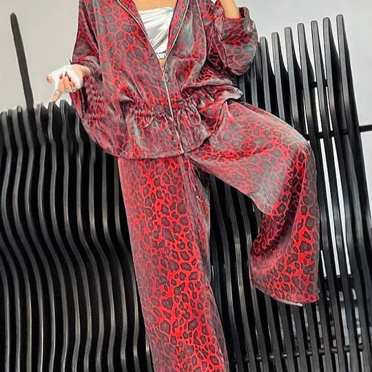 Damen lässiger Jumpsuit mit modischem Leopardenmuster und weitem Schnitt EB