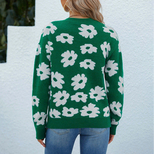 EB | Blumenkariertes Strickoberteil Acryl Bequem, Farbig