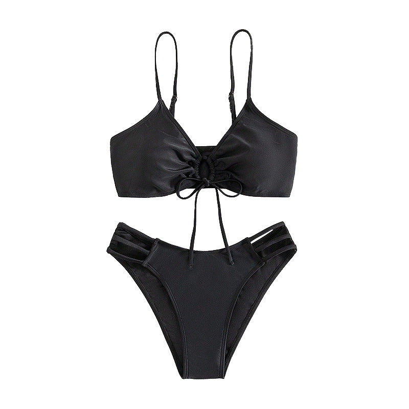 Damen Triangel-Bikini-Set mit Schleifen-Detail und modischen Einschnitten EB