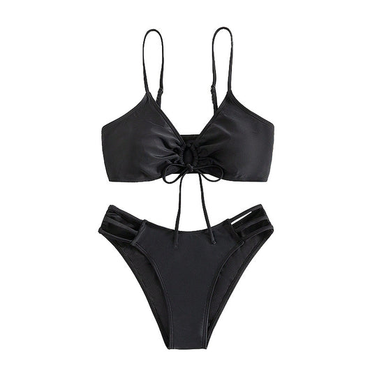 Damen Triangel-Bikini-Set mit Schleifen-Detail und modischen Einschnitten EB