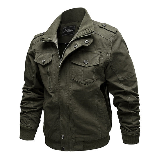Herren nan robuste Canvas-Fieldjacke mit Stehkragen, Epauletten und multifunktionalen Taschen EB