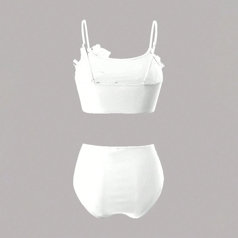 Damen Hoch tailliertes Bikini-Set mit floralem Design EB