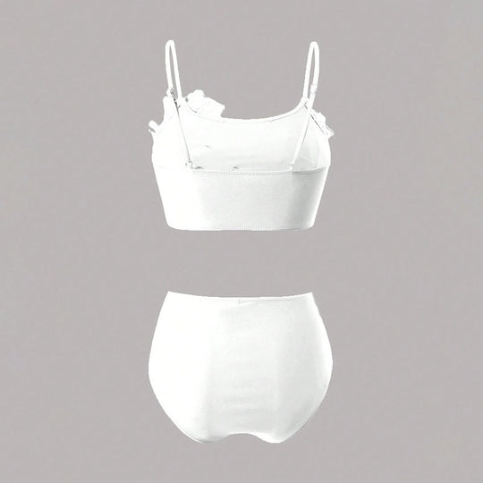 Damen Hoch tailliertes Bikini-Set mit floralem Design EB