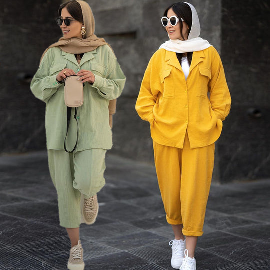 Damen lässiges Zwei-in-Eins Set mit hochwertigem Stoff und praktischen Taschen EB