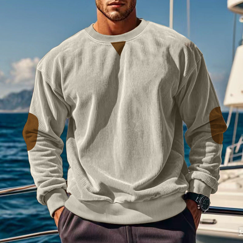 Herren Grobstruktur Pullover mit Ellbogenpatches und Rundhalsausschnitt EB