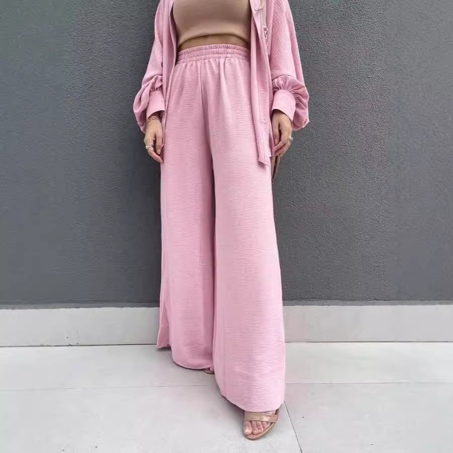 Damen Lässiges Zweiteiliges Set aus luftiger Bluse und weit geschnittenen Hosen EB