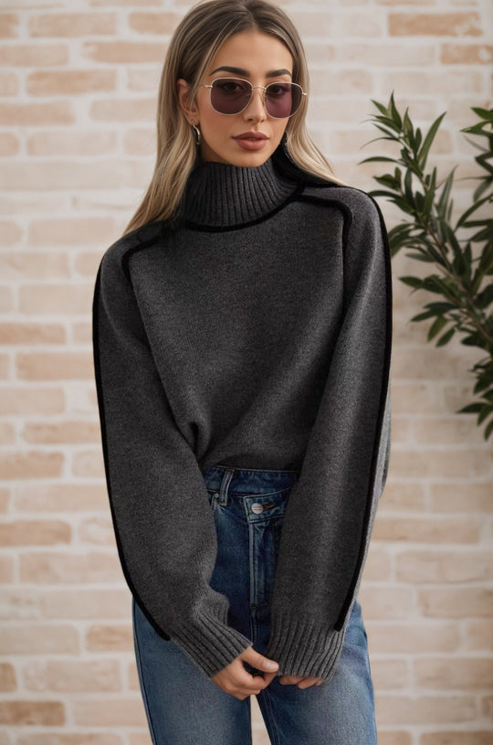 Damen Pullover mit hohem Kragen und Volumenärmeln EB