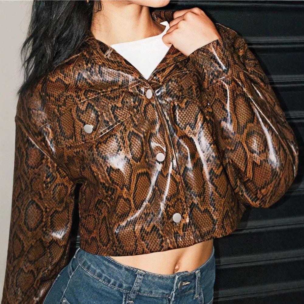 Damen modische kurze Snake-Print Jacke EB