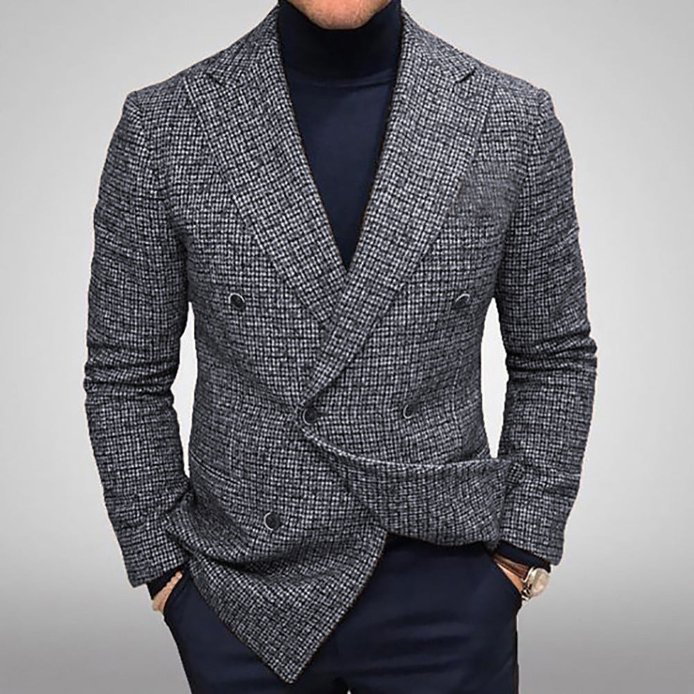 Herren eleganter Doppeltbreasted Blazer im modernen Karodessin EB