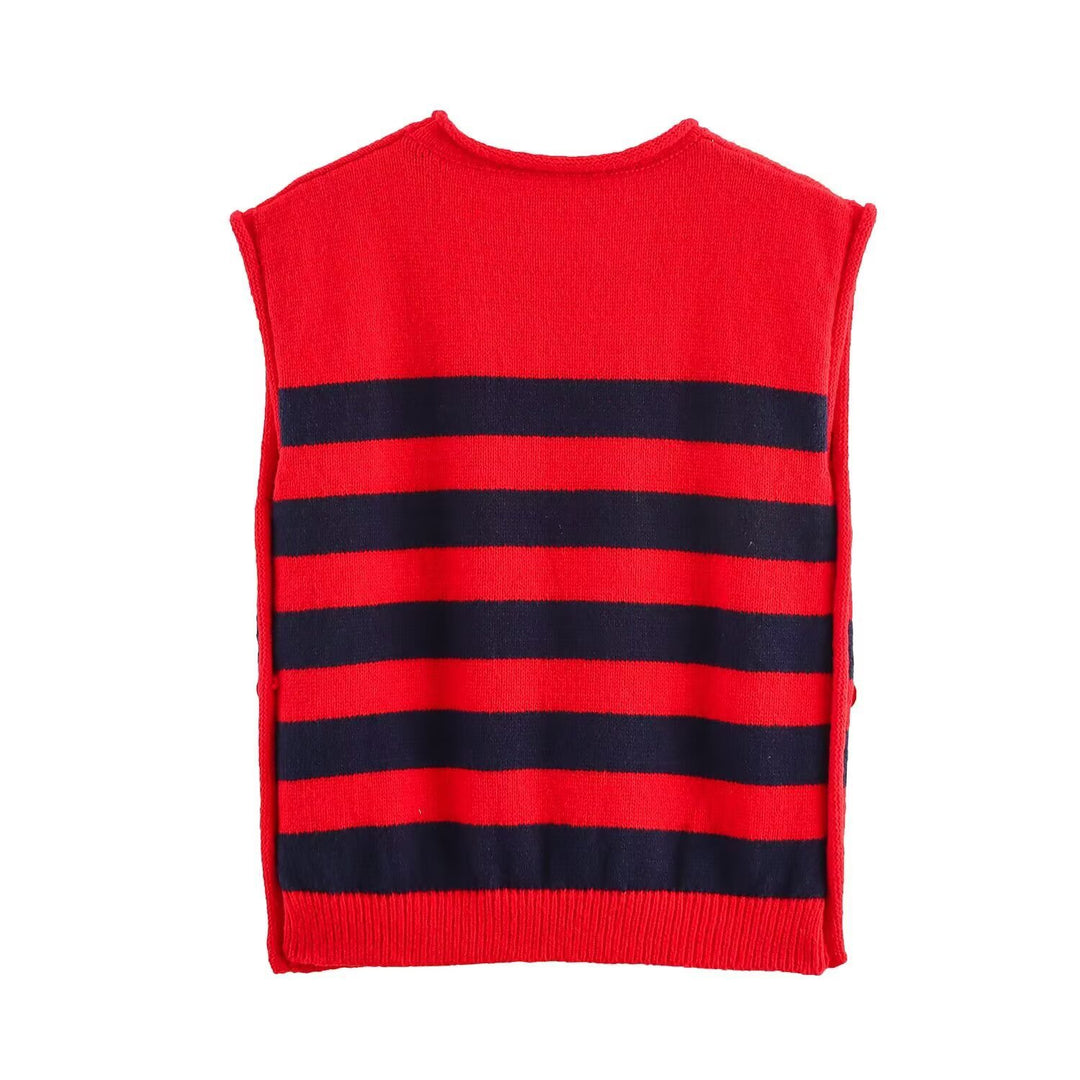 Damen modischer ärmelloser Strickpullover mit Knopfdetails EB