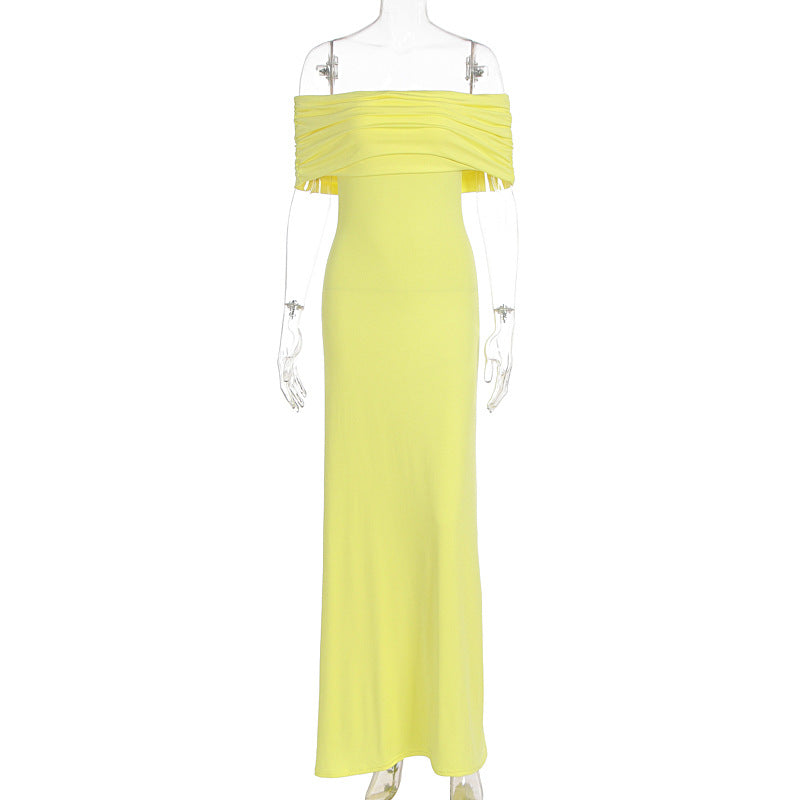 Damen Off-Shoulder Maxikleid mit dekorativen Rüschendetails EB