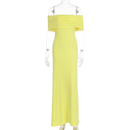 Damen Off-Shoulder Maxikleid mit dekorativen Rüschendetails EB