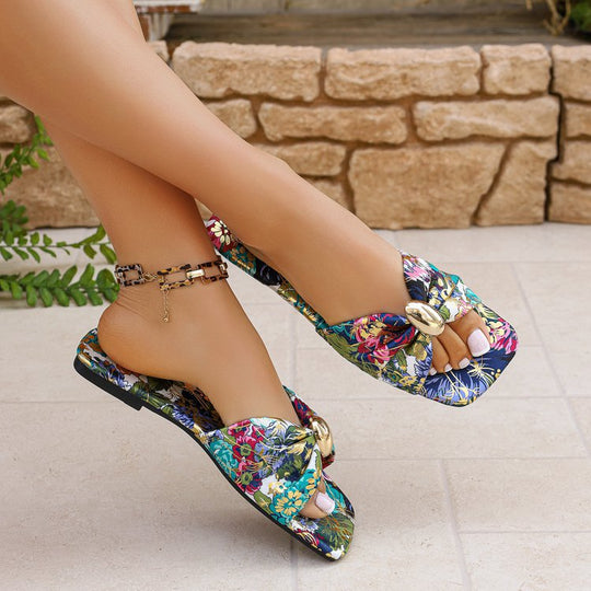 Damen Modische Sandalen mit dekorativem Knoten und glänzendem Detail EB