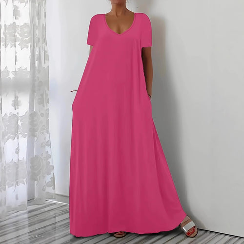Damen Maxikleid mit U-Ausschnitt und praktischen Taschen EB