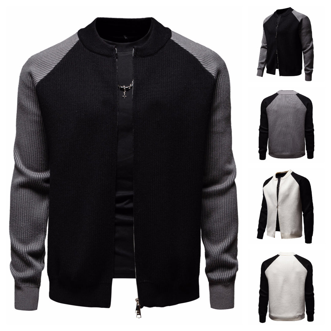 Herren modische Strickjacke mit durchgehendem Reißverschluss und kontrastierenden Ärmelstrukturen EB