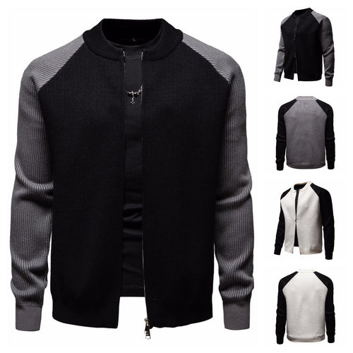 Herren modische Strickjacke mit durchgehendem Reißverschluss und kontrastierenden Ärmelstrukturen EB