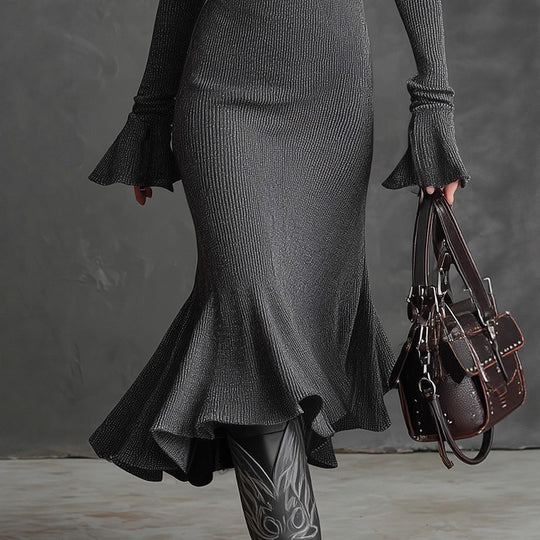 Damen Strickkleid mit elegantem Stehkragen und Reißverschluss EB