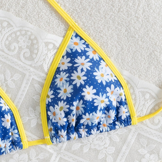 Damen Blumenmuster Bikini-Set mit verstellbaren Trägern und hohem Beinausschnitt EB