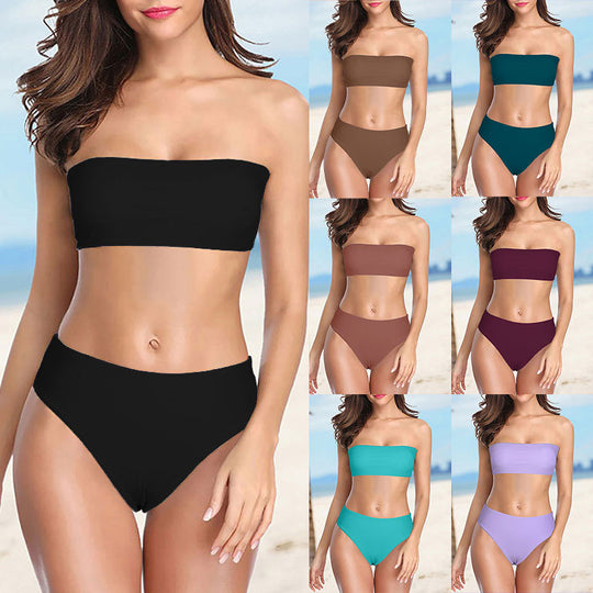 Damen Bandeau-Bikini mit hochgeschnittenem Unterteil EB