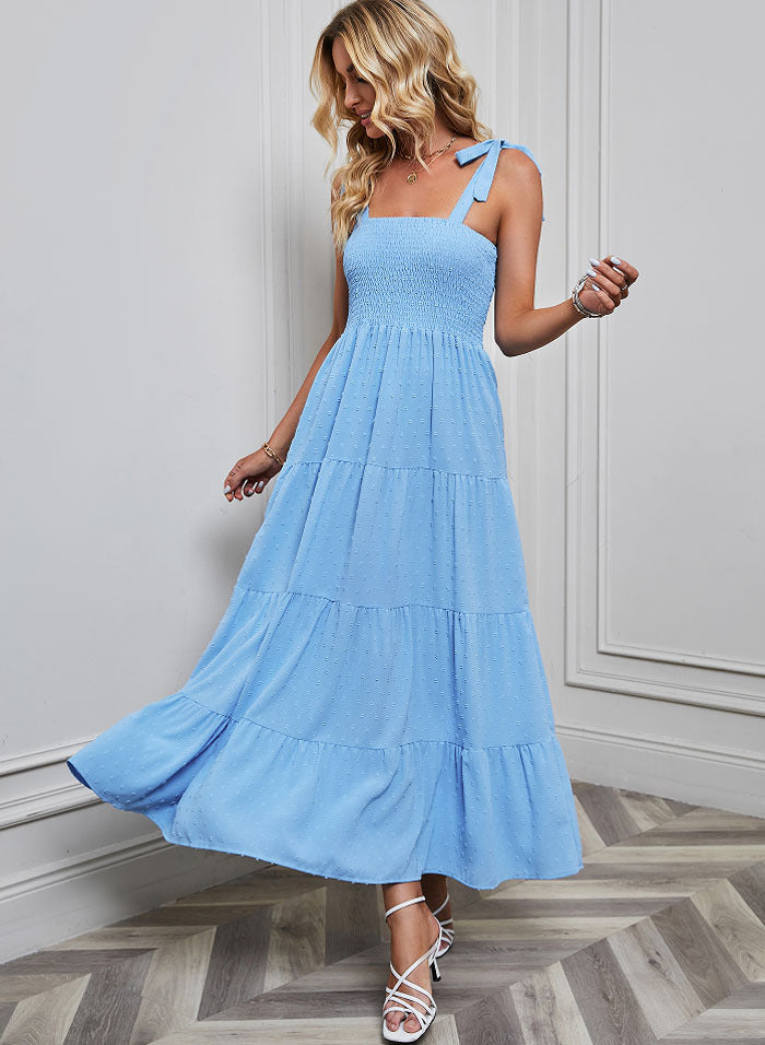 Damen Maxikleid mit zartem Smock-Oberteil und verstellbaren Trägern EB