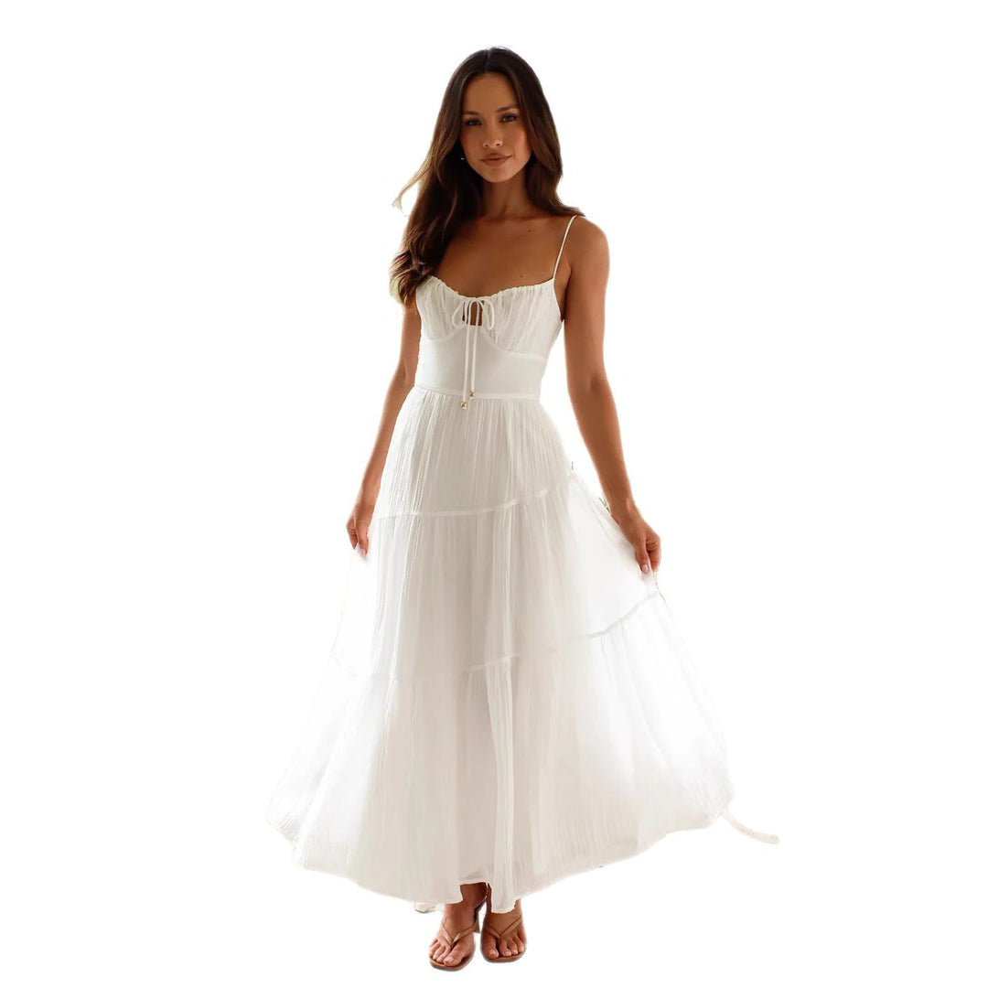 Damen Maxikleid mit schwingendem Rock und verstellbaren Spaghetti-Trägern EB