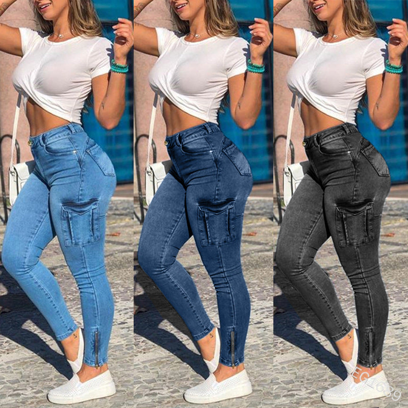 Damen Cargo-Jeans mit hohem Bund und modischen Taschen EB