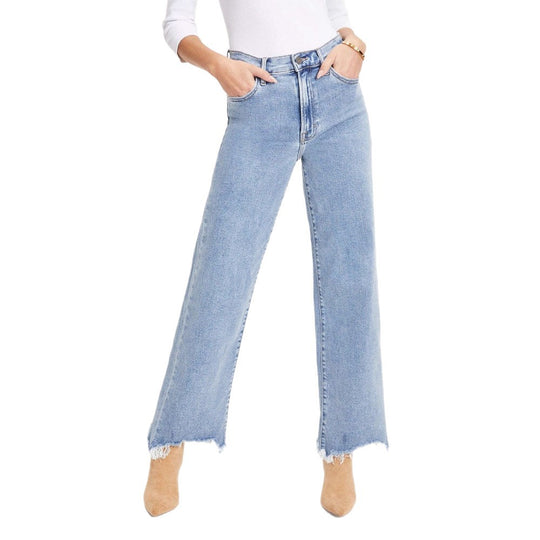 Damen Weit geschnittene Jeans mit fransigem Saum und hohem Bund EB