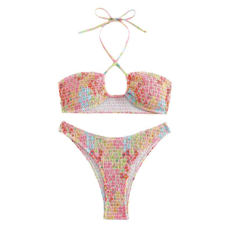 Damen Bandeau-Bikini mit verspieltem Wickeldetail und buntem Design EB