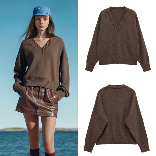 Damen lässiger V-Ausschnitt Pullover EB