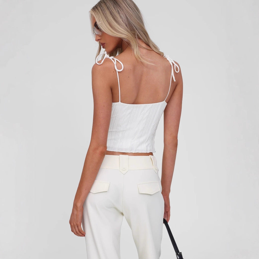 Damen Raffinierte Crop Top mit Bindebändern EB