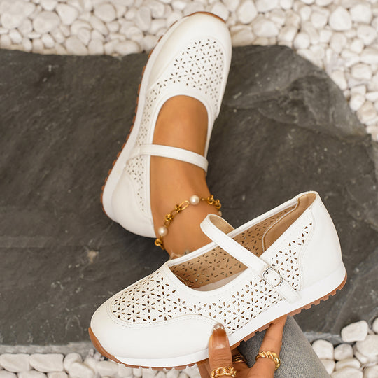 Damen Ballerina-Schuhe mit atmungsaktivem Lochmuster und verstellbarem Riemen EB