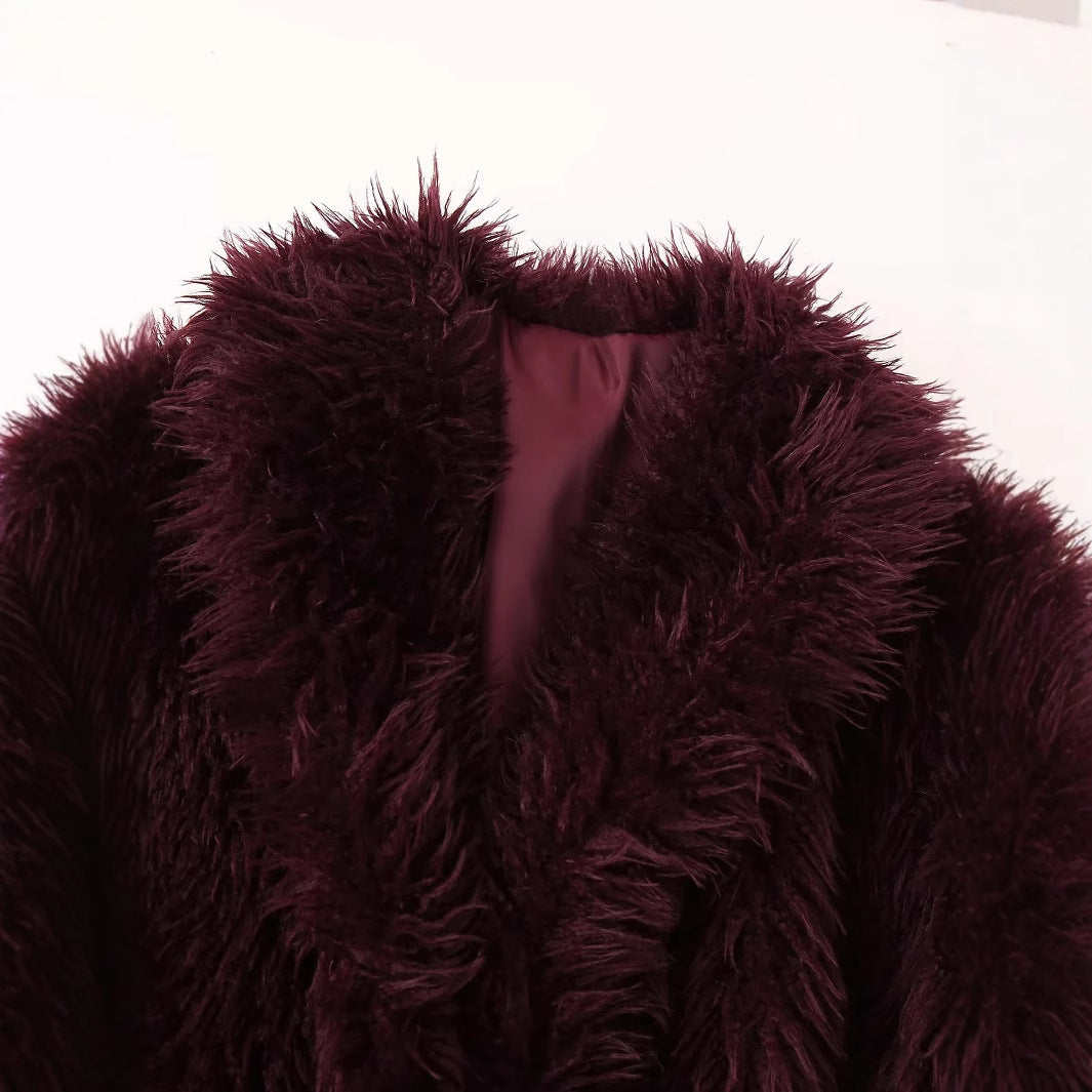Damen kuschelige Kunstfelljacke mit Schalkragen und eleganter Silhouette EB