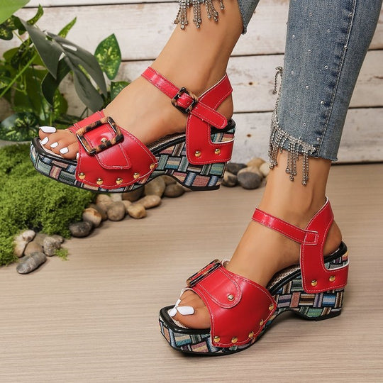 Damen Fashion-Plateau-Sandalen mit modischem Schnallen-Detail EB