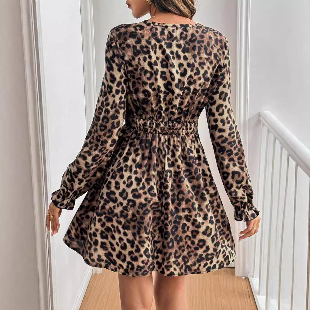 Damen Tiermuster Kleid mit eleganter Spitzenverarbeitung EB