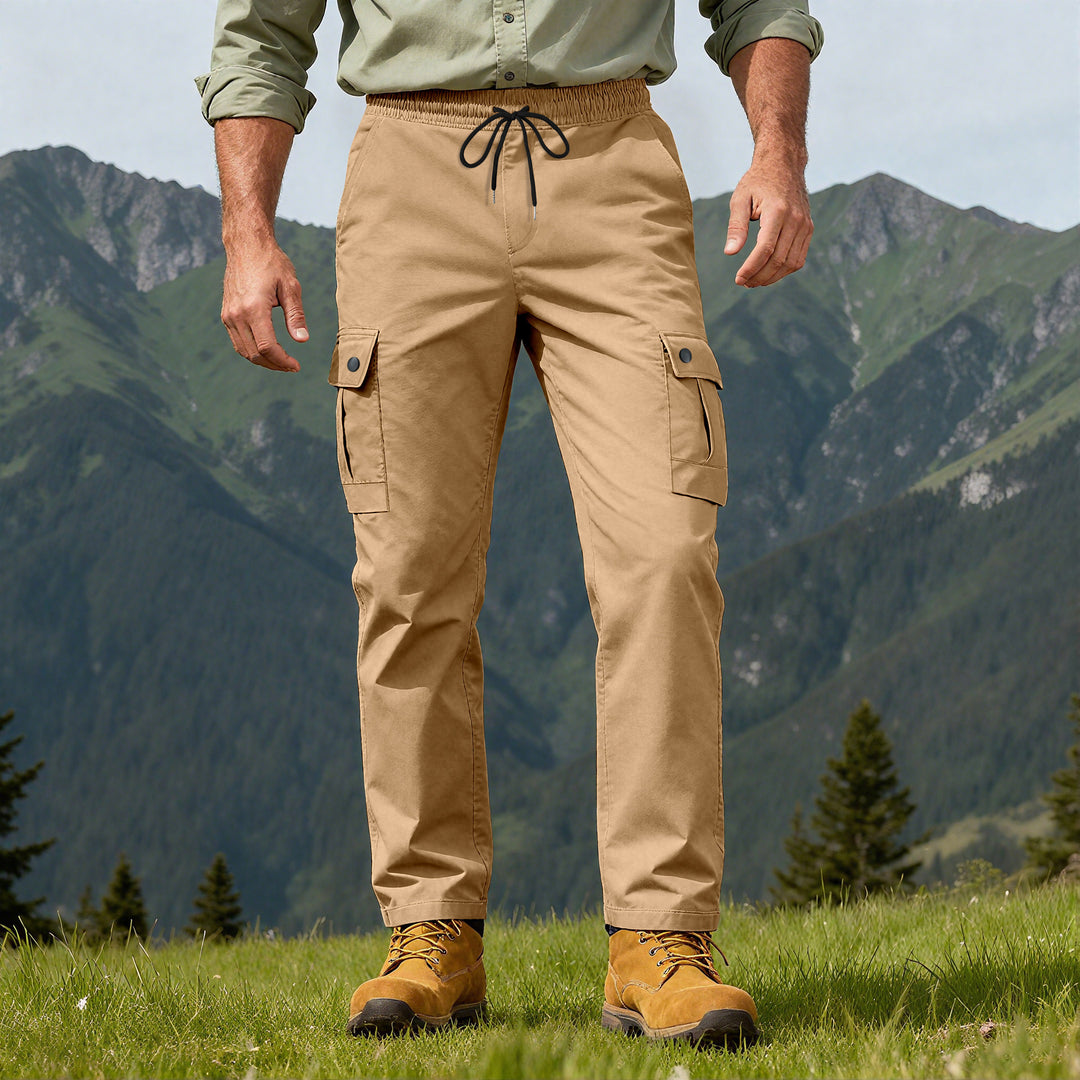 Herren Outdoor-Cargohose mit elastischem Tunnelzugbund und Druckknopf-Taschen EB