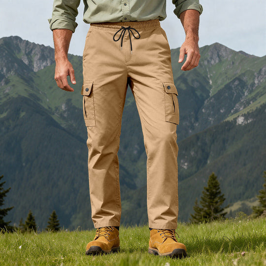 Herren Outdoor-Cargohose mit elastischem Tunnelzugbund und Druckknopf-Taschen EB