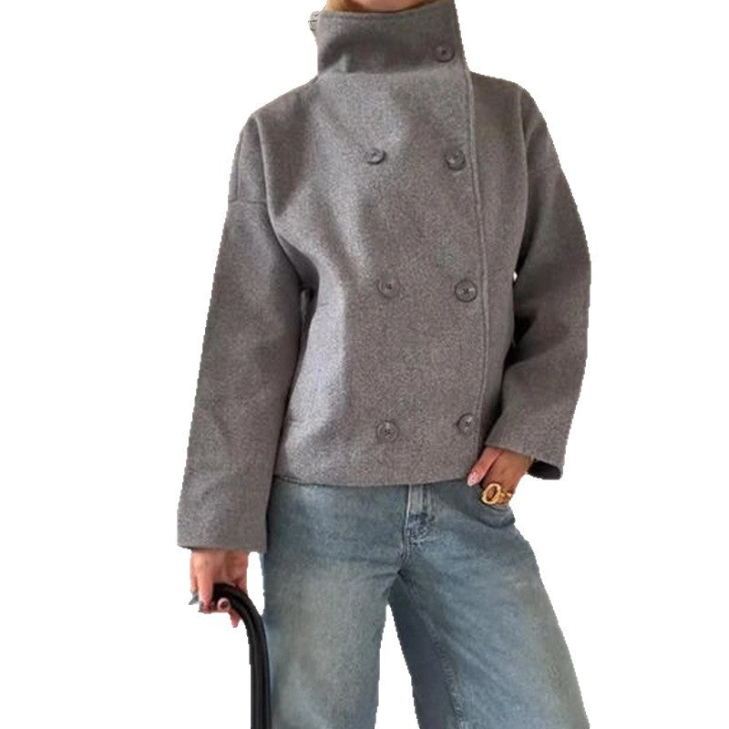 Damen oversized Cropped-Jacke mit hohem Kragen und ausgefallenem Ärmel EB